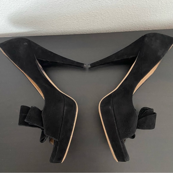 VALENTINO Peep Toe Bow Platform Pumps Black Stiletto High Heels 40 - Picture 6 of 16